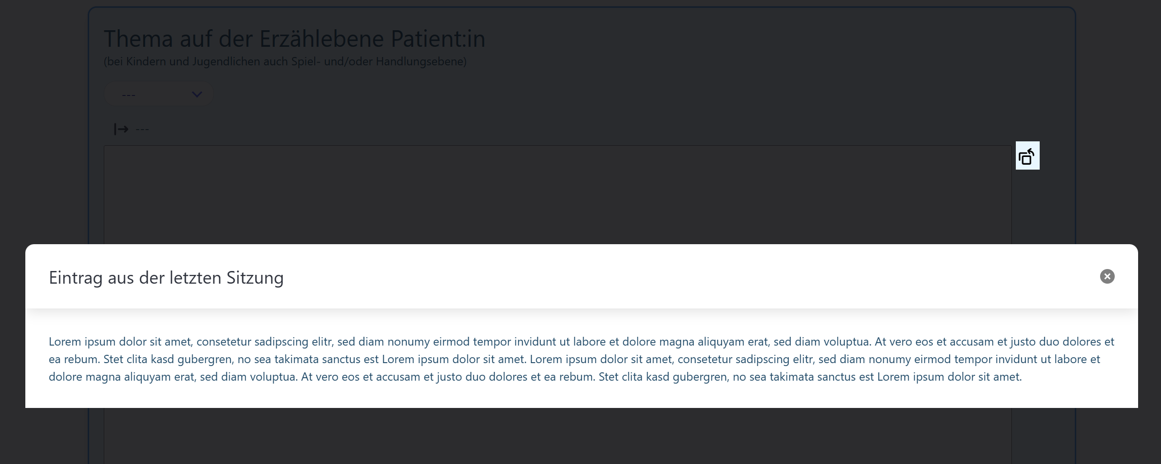Inhalt letzte Sitzung in diesem Feld