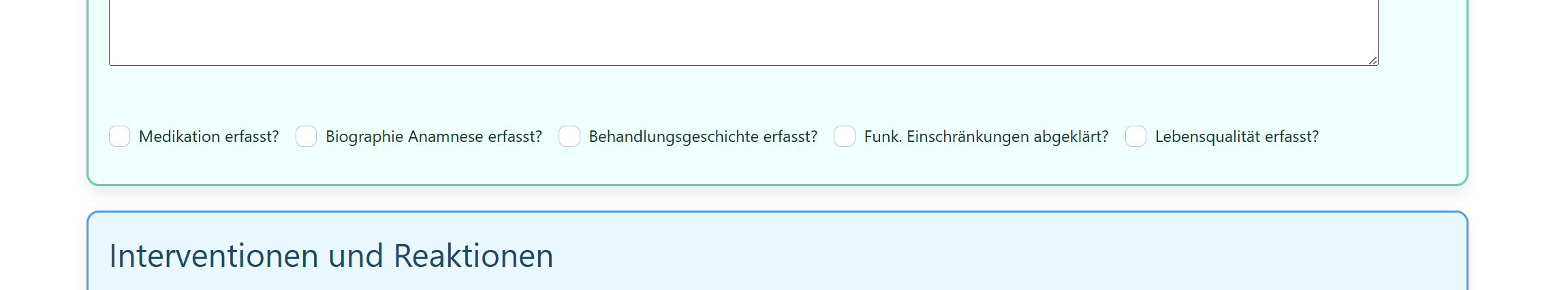 Beispiel für QS-Antwortfelder