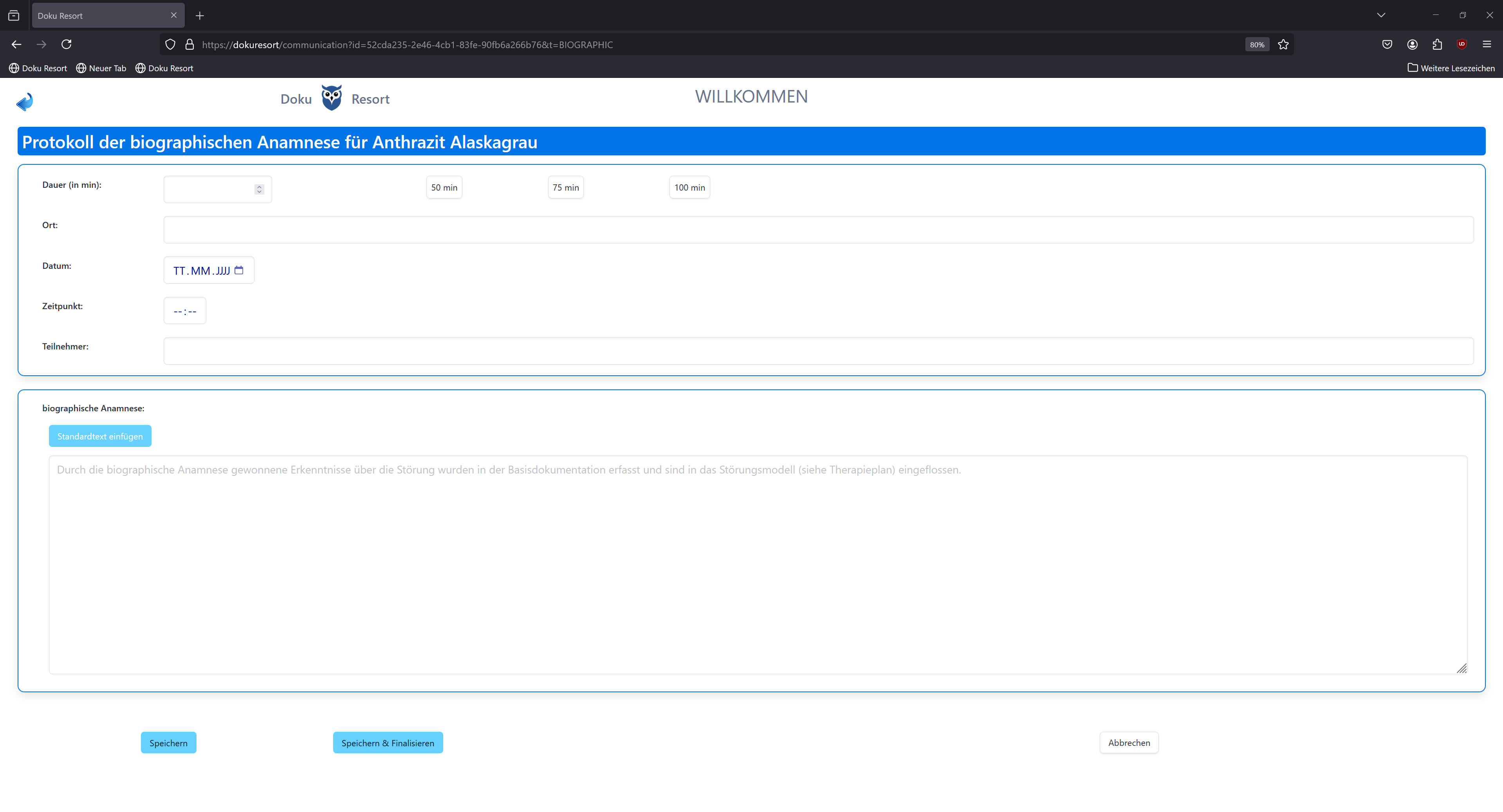 Sitzungsverlauf biographische Anamnese